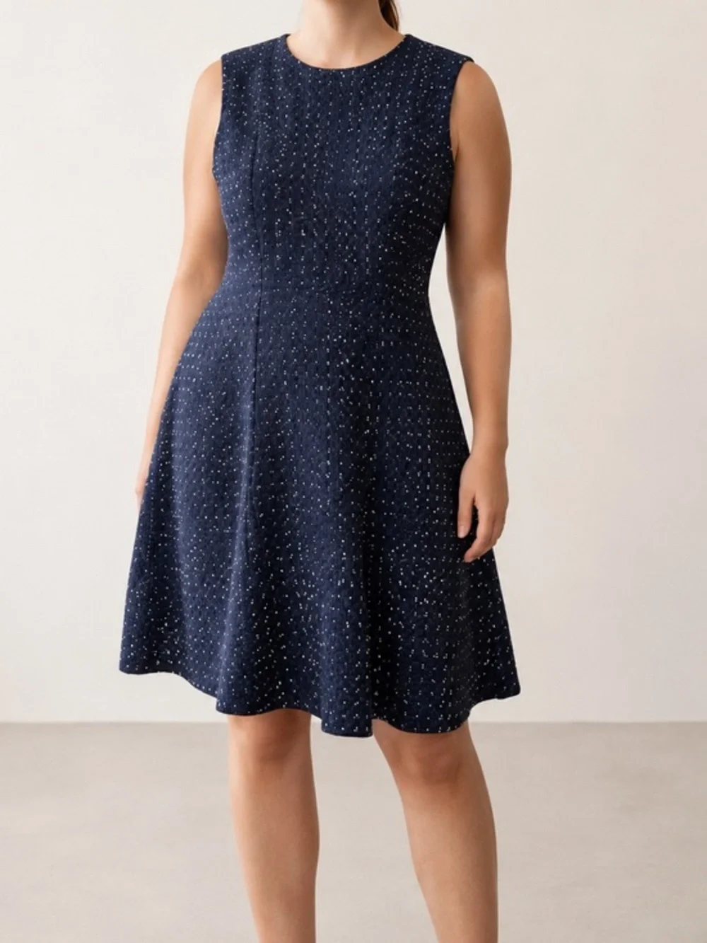 J.Crew Navy Tweed Sleeveless Spotted Texture Retro Fit & Flare A-Line Dress